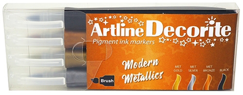 Artline Decorite brush Zestaw nowoczesnych metalicznych pędzli 4 sztuki.